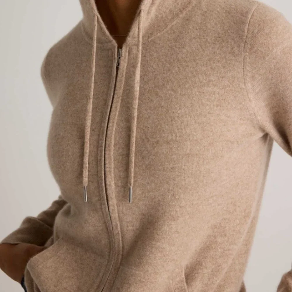NWT Quince Mongolian Cashmere Full-Zip Hoodie Womens S Oatmeal - Picture 2 of 7